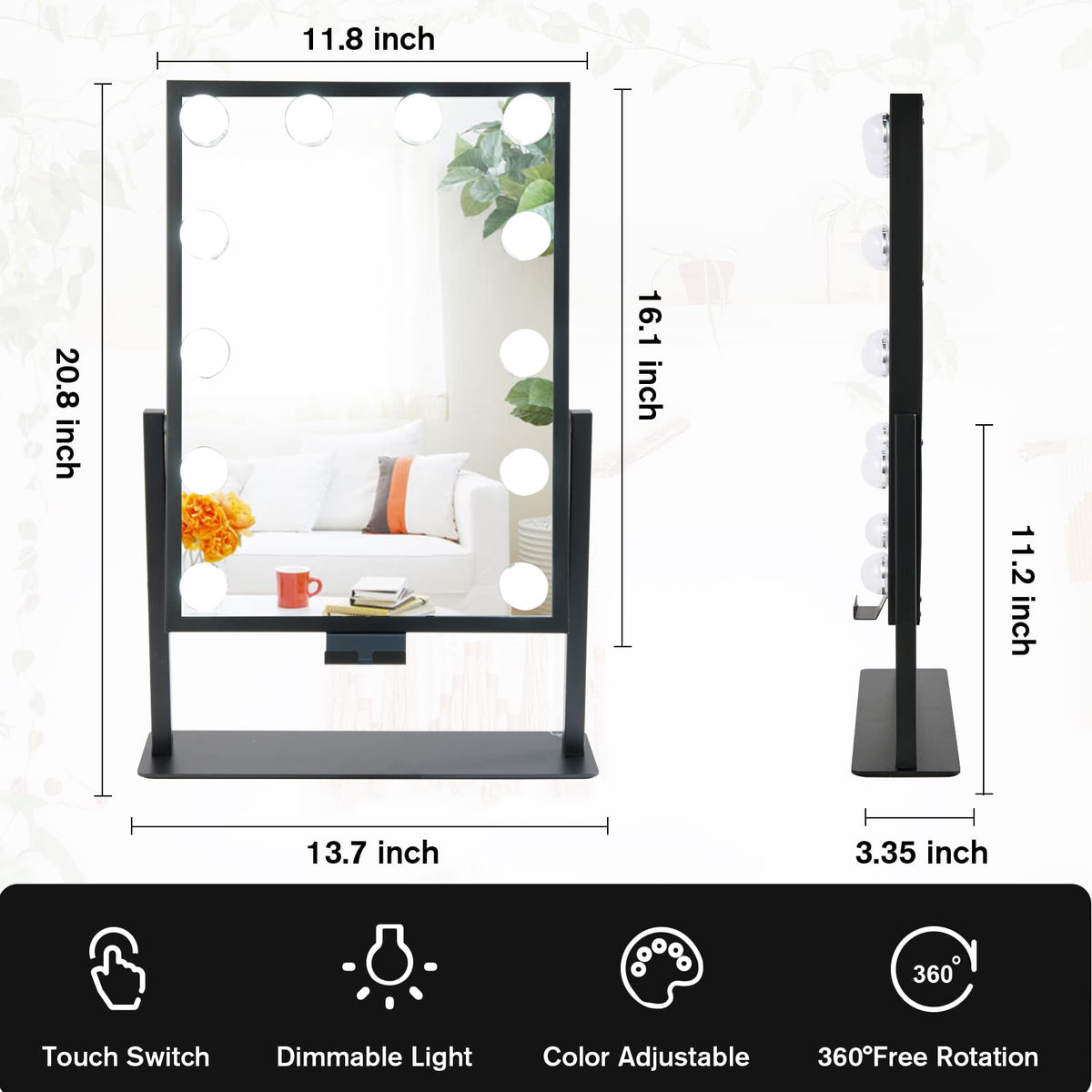 BWLLNI Vanity Mirror in elegant tabletop design