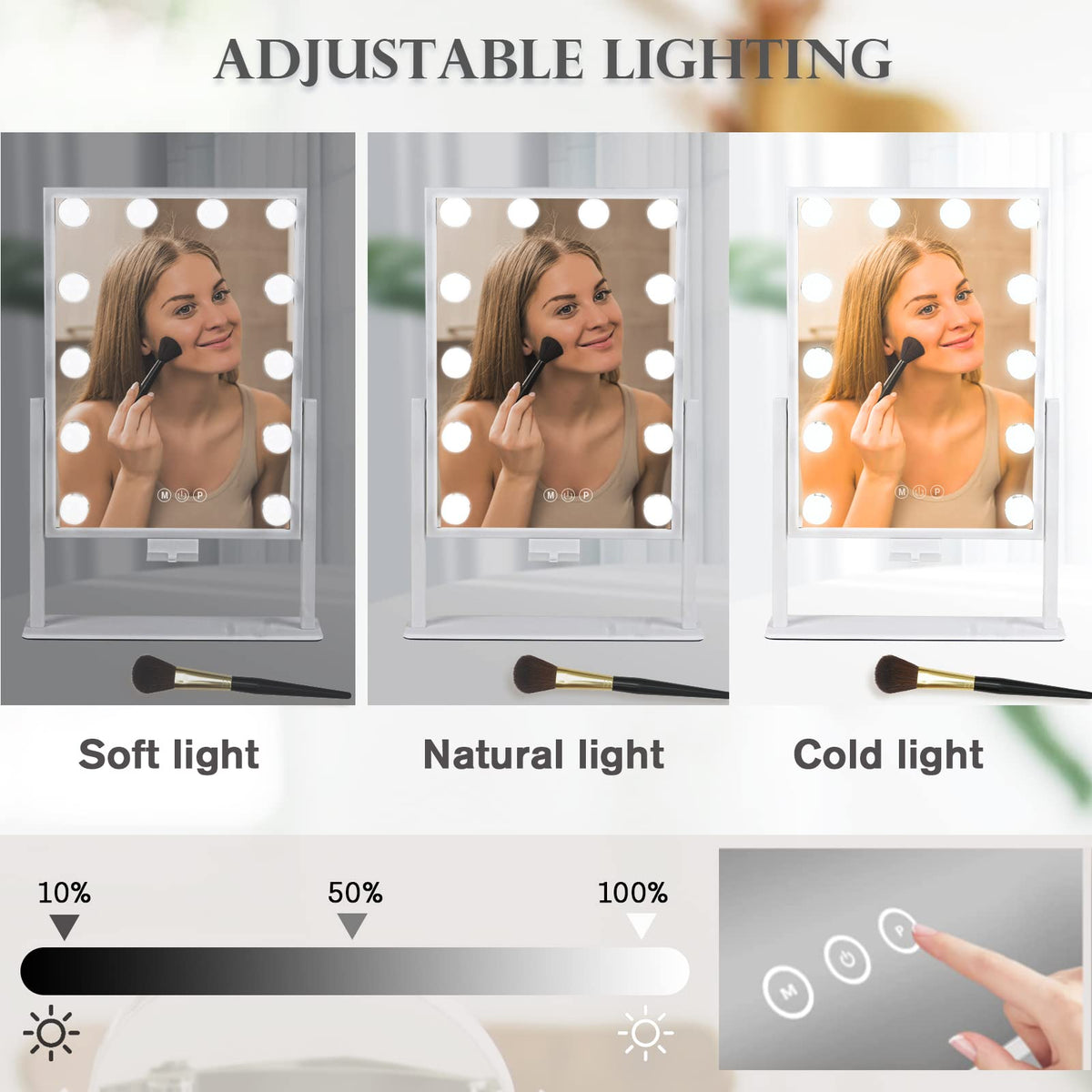 BWLLNI Vanity Mirror with phone holder in use