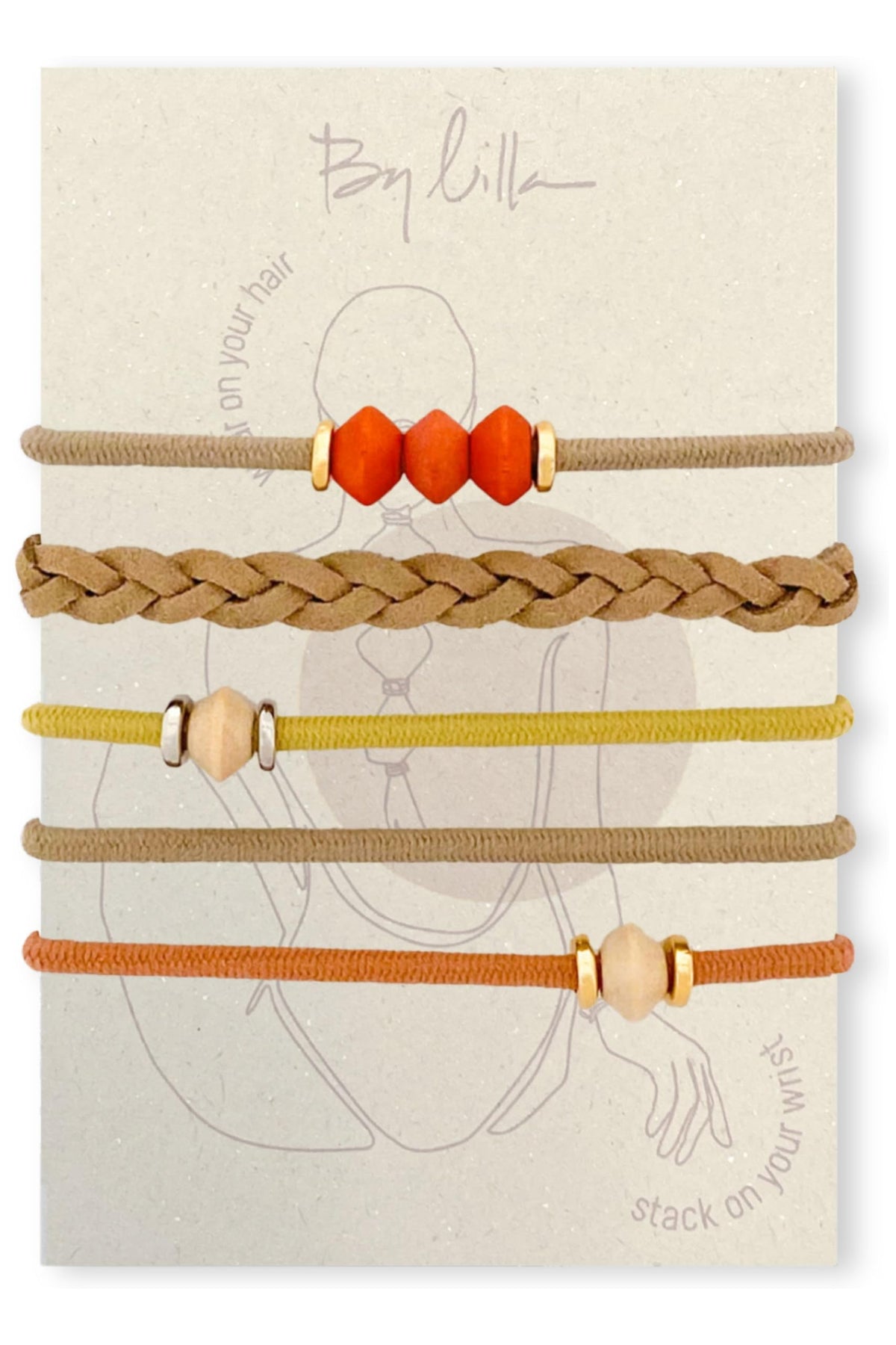 By Lilla Bracelet Hair Tie in limestone colour, front view