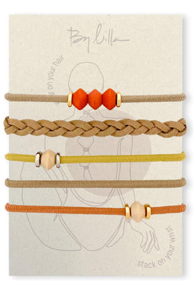 By Lilla Bracelet Hair Tie in limestone colour, front view