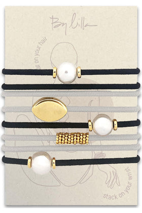 By Lilla Bracelet Hair Tie in mocha with gold accents front view