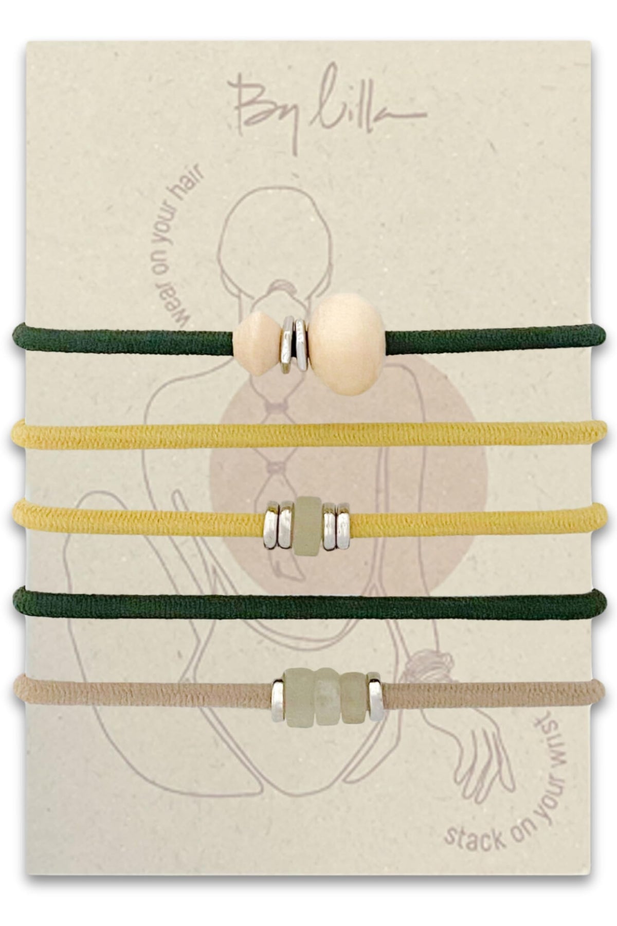 By Lilla Bracelet Hair Tie in Pine, front view