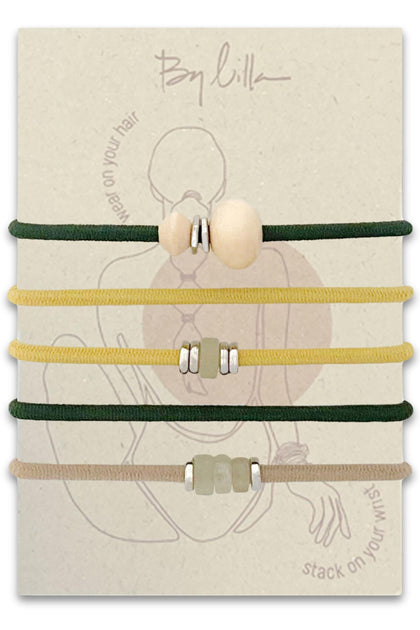 By Lilla Bracelet Hair Tie in Pine, front view
