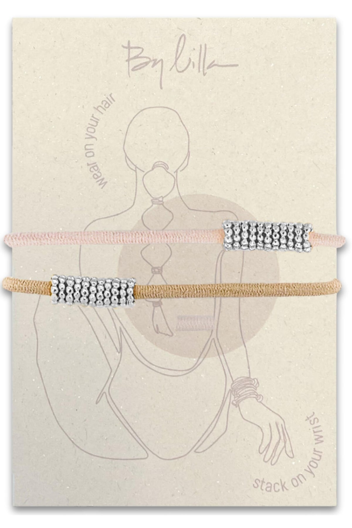 By Lilla bracelet hair tie in shaker silver, front view