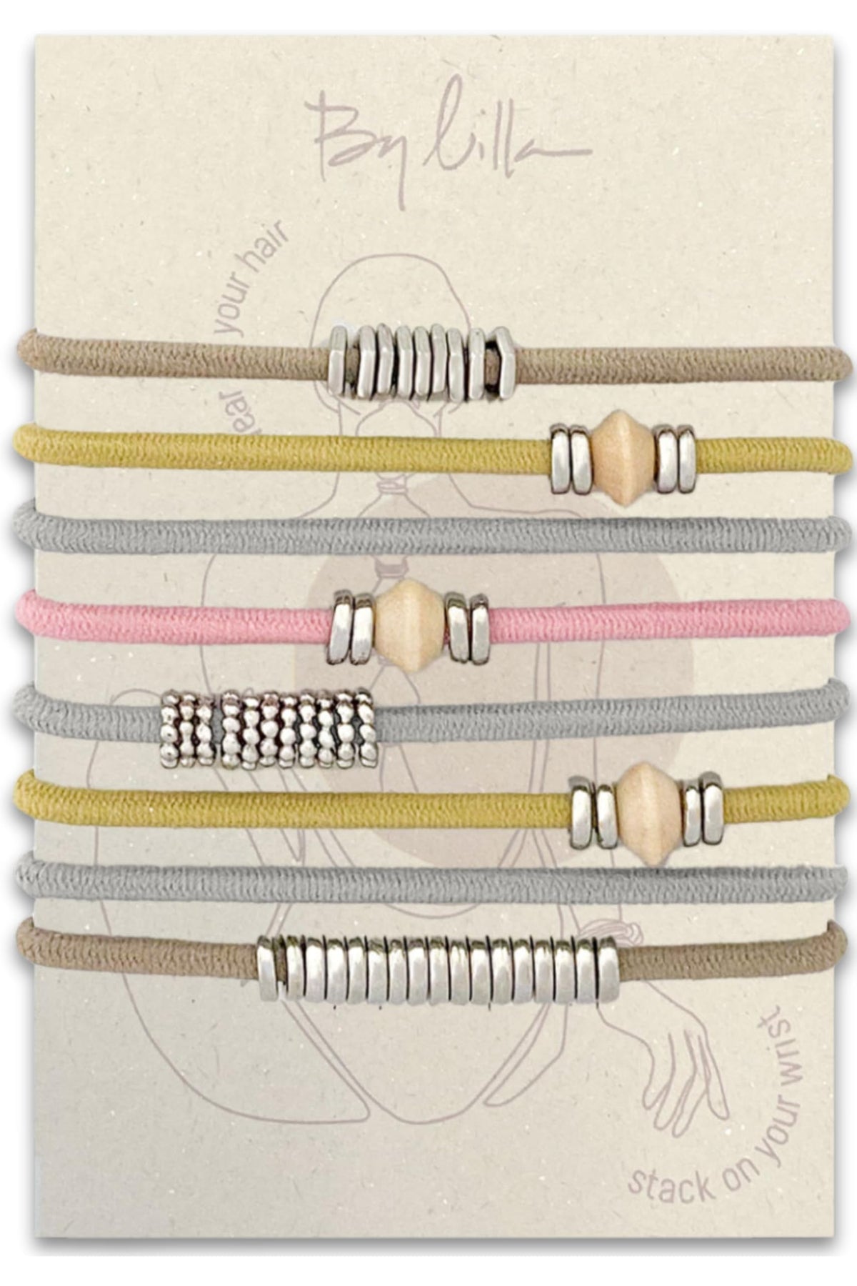 By Lilla Bracelet Hair Tie in Silver Oak, front view