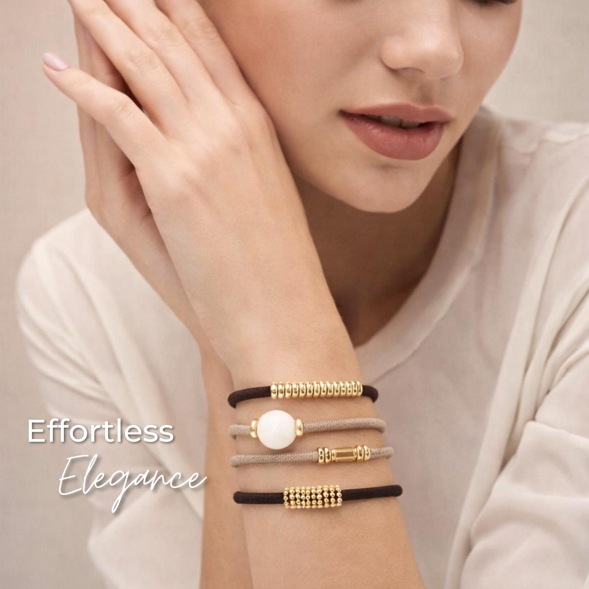By Lilla Bracelet Hair Tie styled in a ponytail