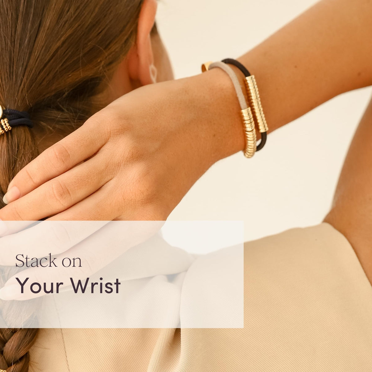 By Lilla hair tie bracelet worn on wrist