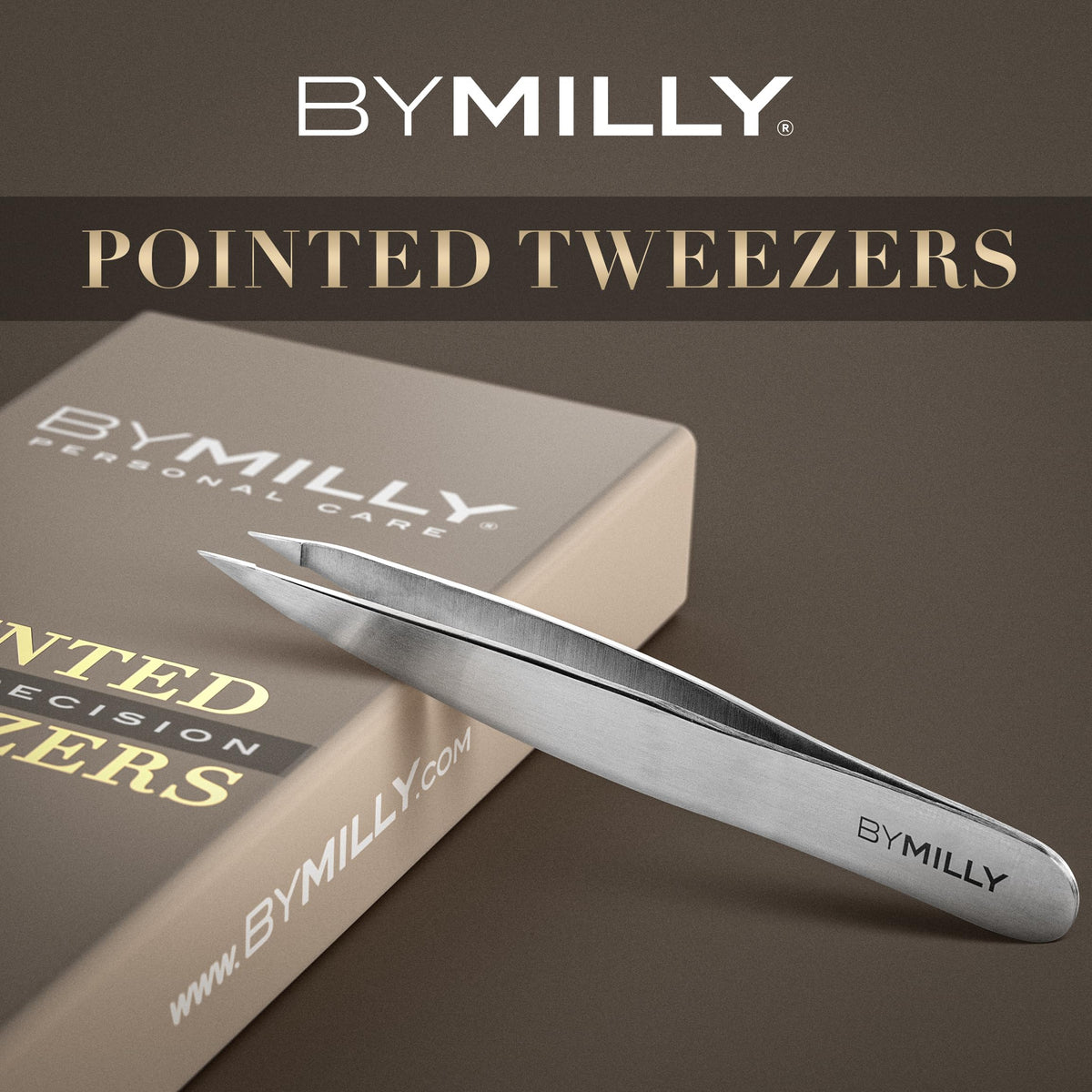 By MILLY Pointed Tweezers in packaging on a white background