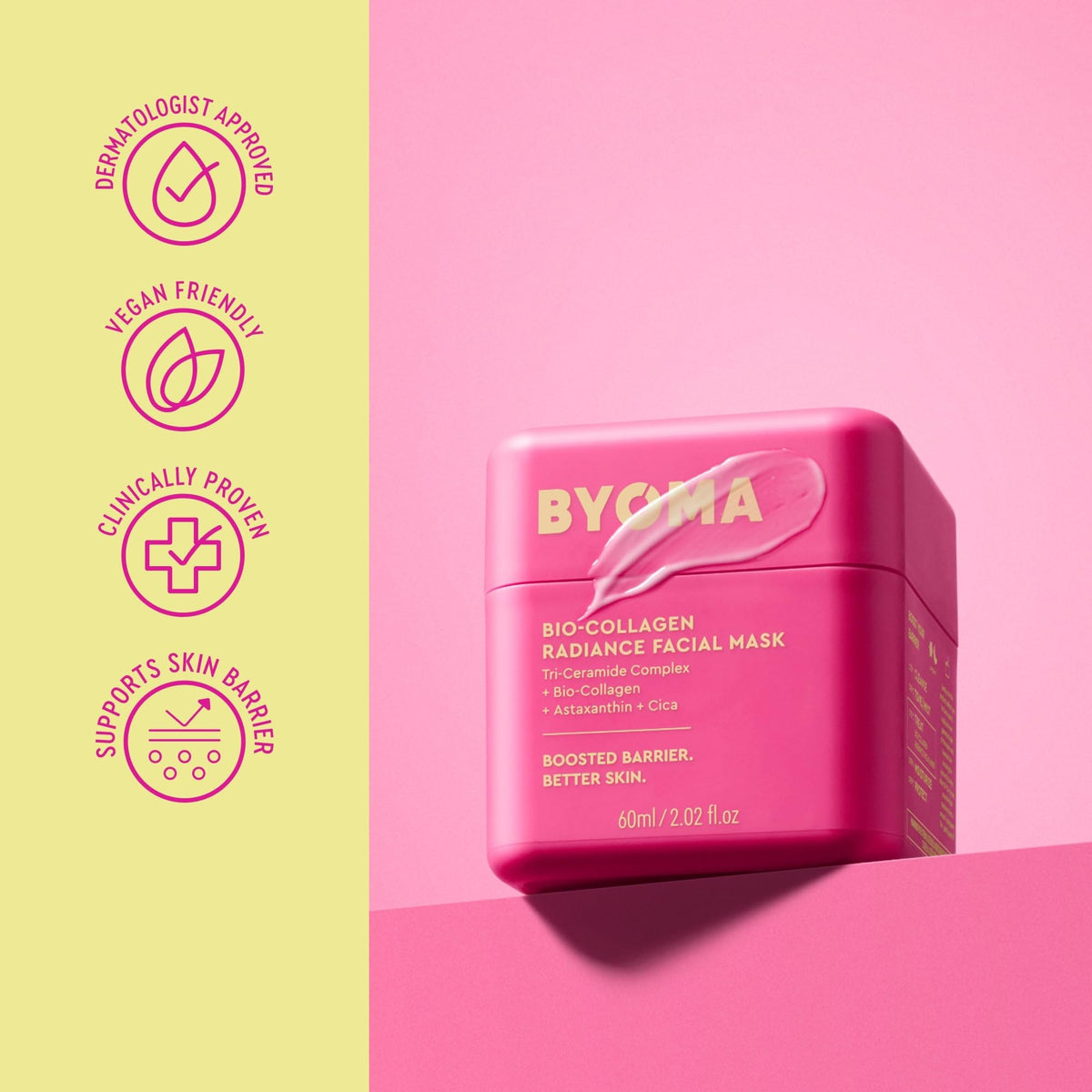 BYOMA Bio-Collagen Radiance Facial Mask in bathroom setting