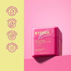 BYOMA Bio-Collagen Radiance Facial Mask in bathroom setting