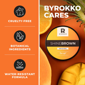 BYROKKO Shine Brown Tanning Accelerator Lotion with tropical background