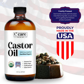 C CARE Castor Oil 100% Pure Organic Cold Pressed label close-up