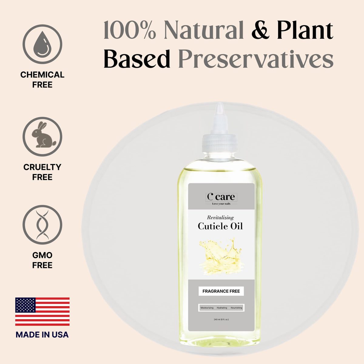 C CARE cuticle oil bottle with spill-proof cap