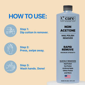 C CARE Gentle Touch Non-Acetone Nail Polish Remover 16 Fl oz with cotton pads