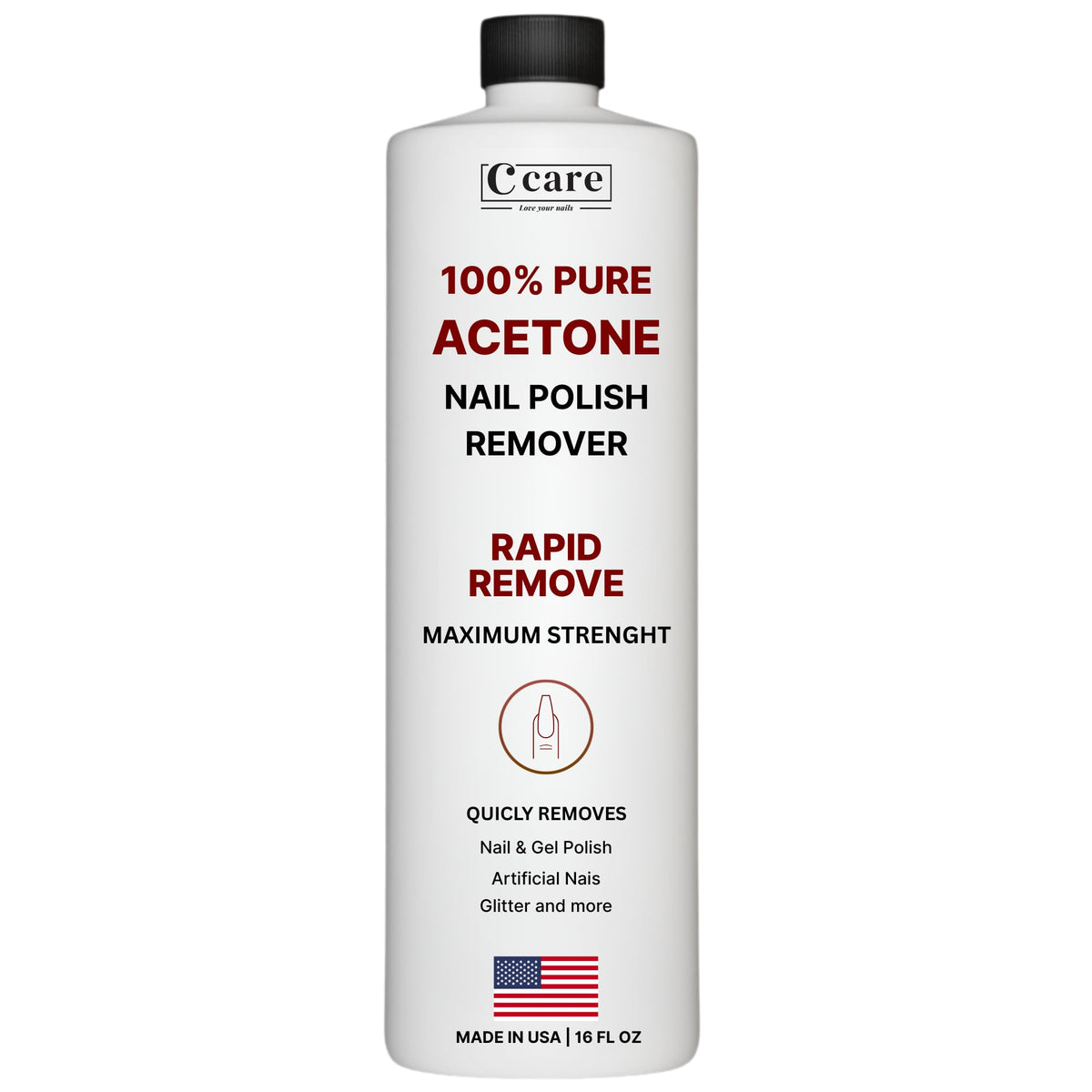 C CARE Pure Acetone Nail Polish Remover 16 Fl oz front view