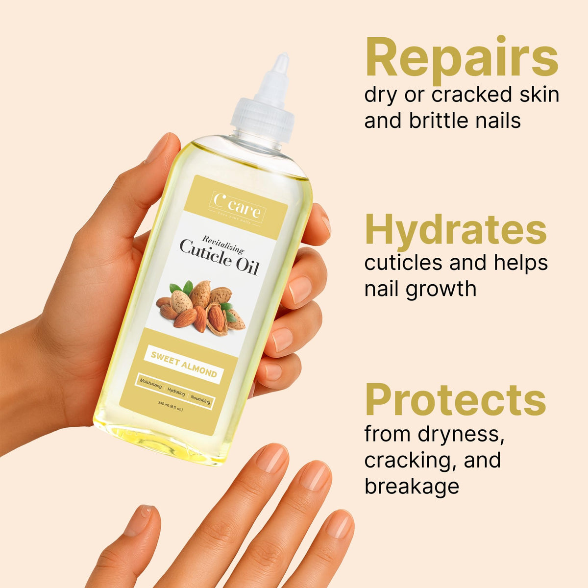 C CARE Sweet Almond Cuticle Oil application on nails