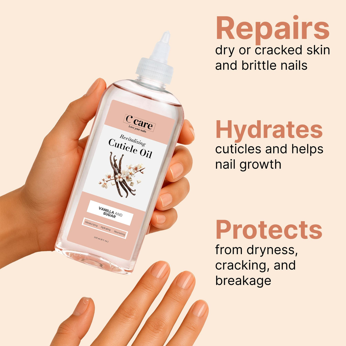 C CARE Vanilla & Sugar Cuticle Oil 8 oz bottle with applicator
