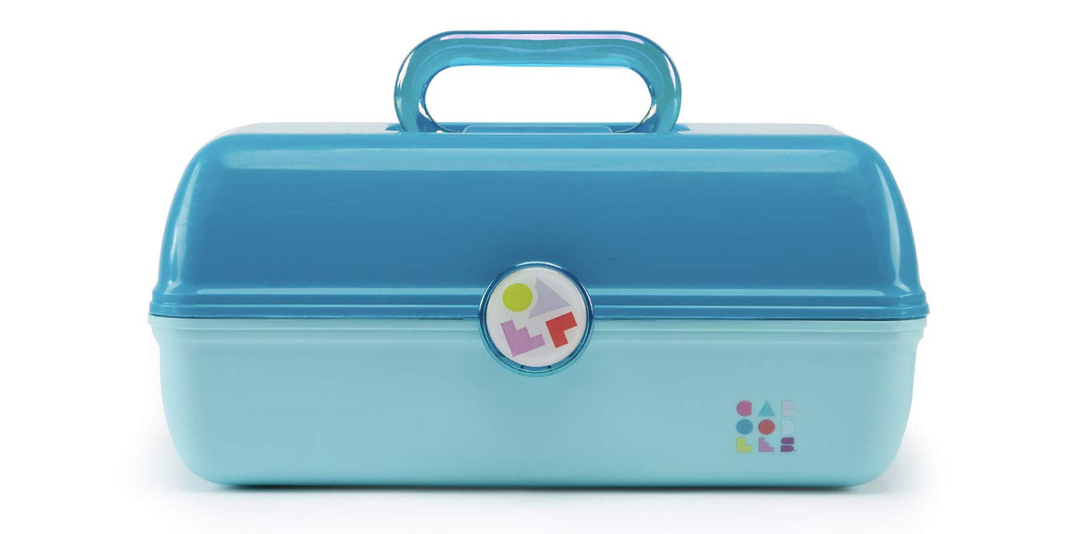 Caboodles On-the-Go Girl Cosmetic Organizer in Turquoise Over Sky front view