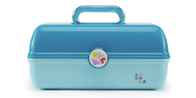Caboodles On-the-Go Girl Cosmetic Organizer in Turquoise Over Sky front view