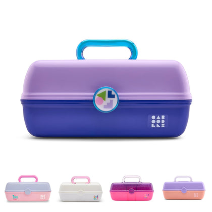 Caboodles On-The-Go Girl Makeup Box front view in lilac and cobalt