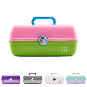 Caboodles On-The-Go Girl Makeup Box front view in two-tone pink and neon green