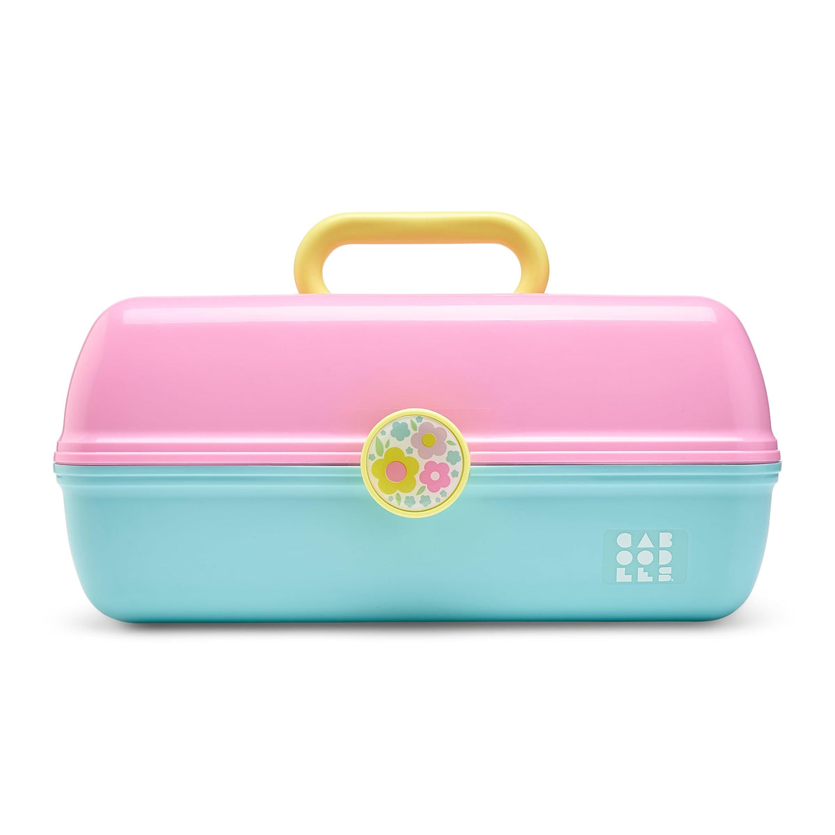 Caboodles On-The-Go Girl Makeup Box in pink and light blue front view