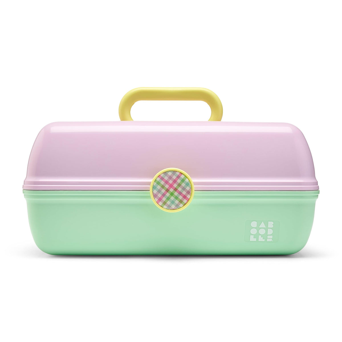 Caboodles On-The-Go Girl Makeup Box in two-tone lavender and light green, front view