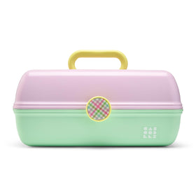 Caboodles On-The-Go Girl Makeup Box in two-tone lavender and light green, front view