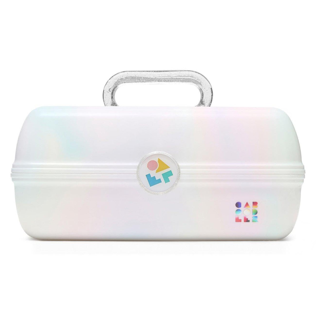 Caboodles On-The-Go Girl Makeup Box in White Opal with compartments open