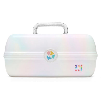 Caboodles On-The-Go Girl Makeup Box in White Opal with compartments open