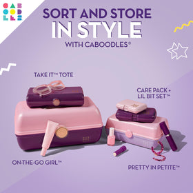 Caboodles On-The-Go Girl Makeup Box lifestyle scene with beauty products