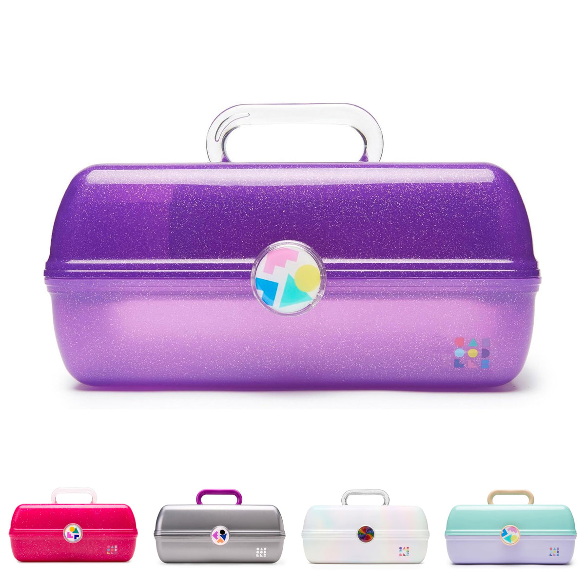 Caboodles On-The-Go Girl Makeup Box purple sparkle front view