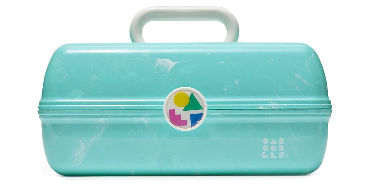 Caboodles On-The-Go Girl Makeup Box turquoise on marble front view