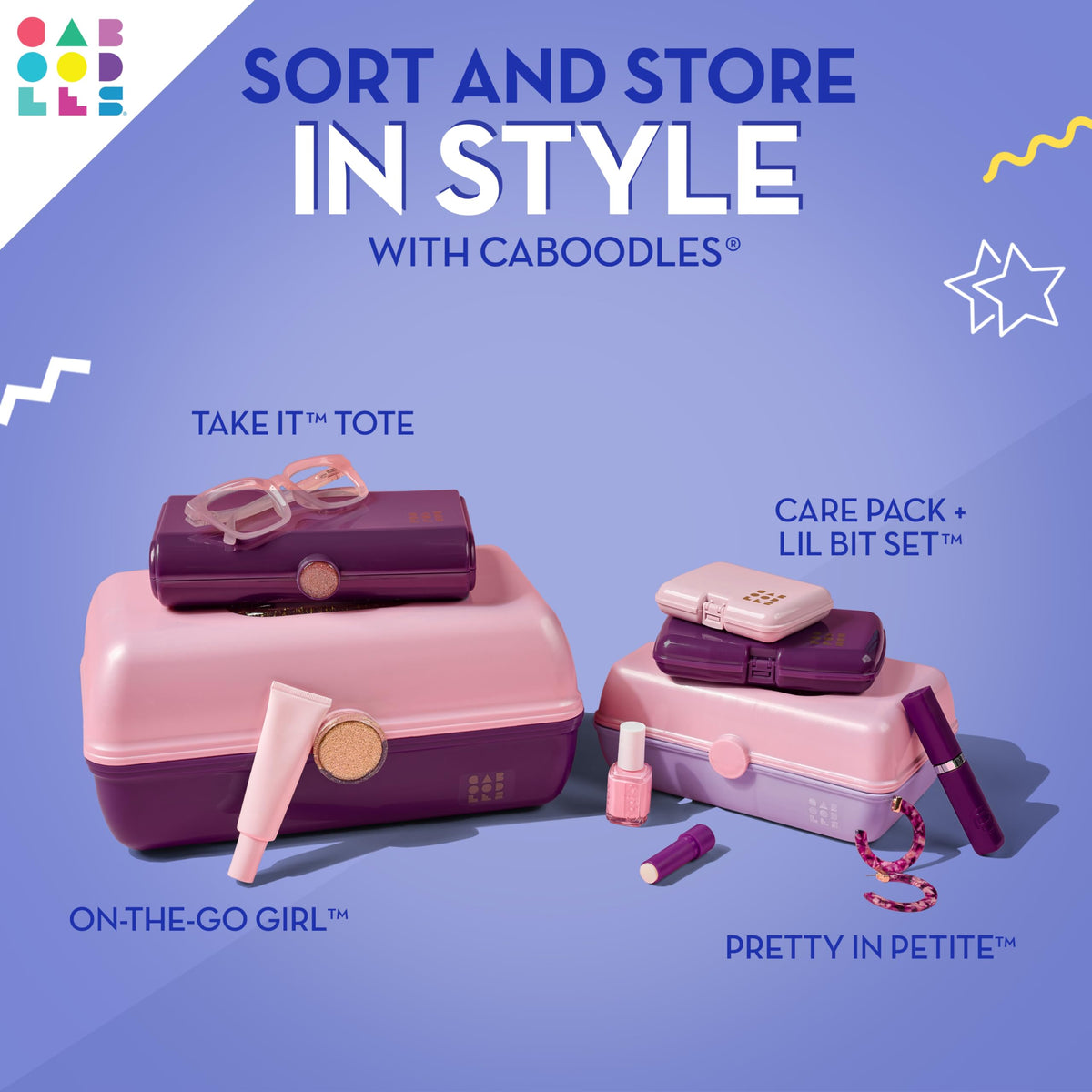 Caboodles On-The-Go Girl Makeup Box with built-in mirror open