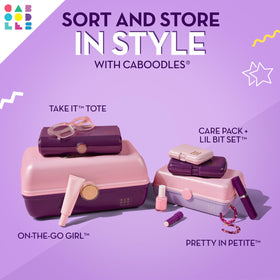 Caboodles Twilight Disco in a travel setting with backpack