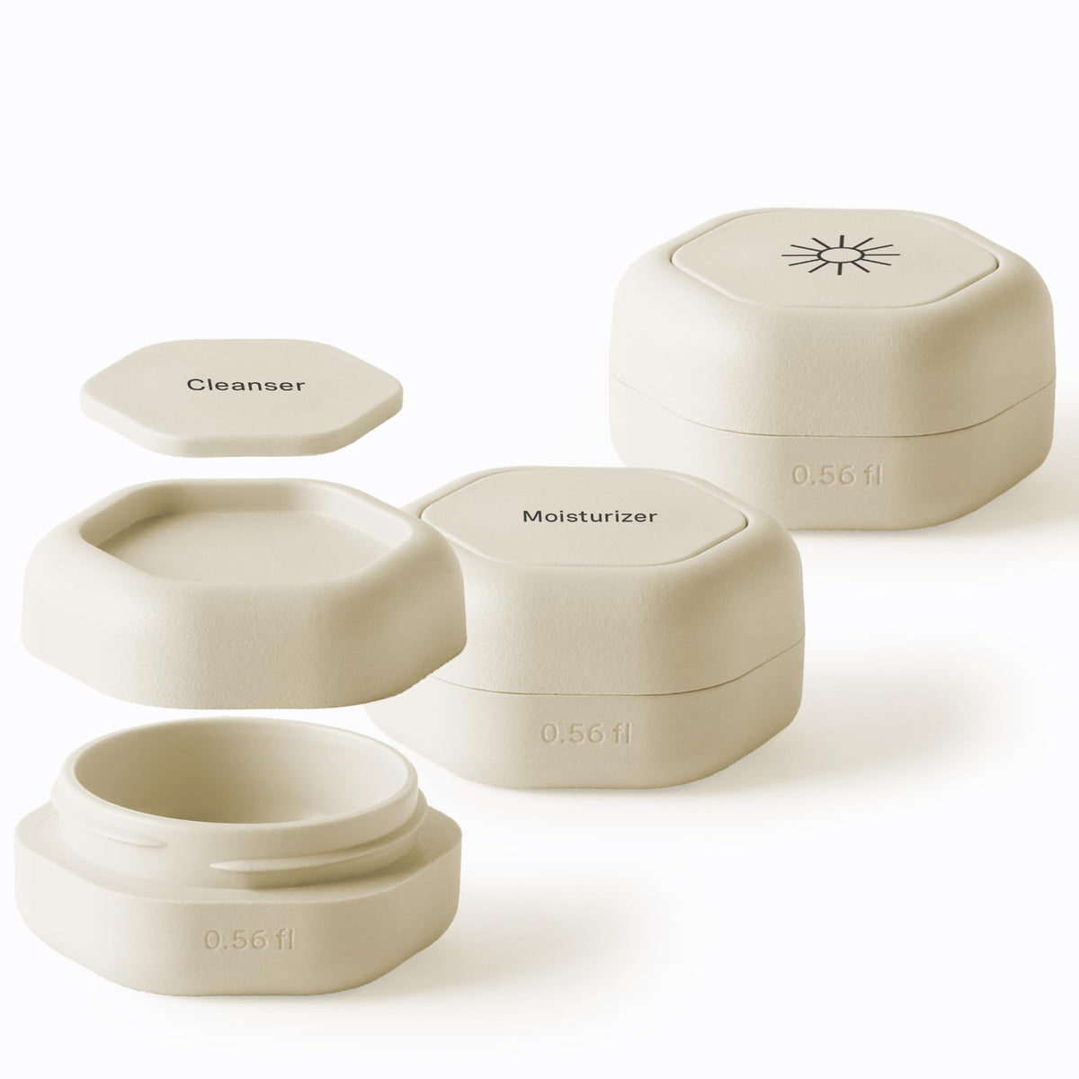 Cadence Basic Skincare Capsule Set with three containers and magnetic lids