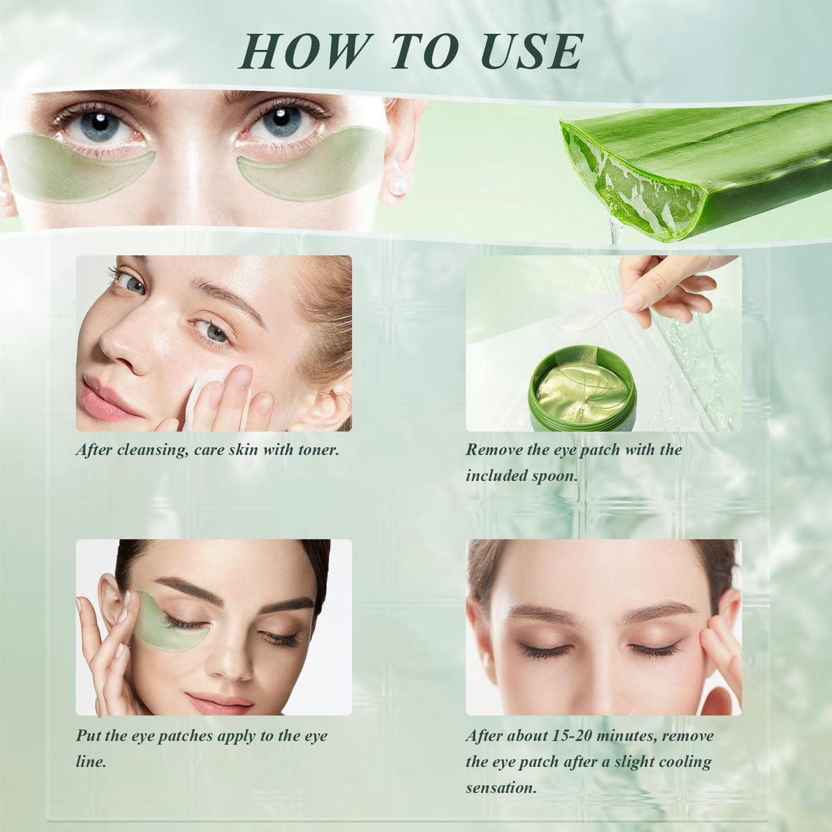 Caewous Aloe Vera Under Eye Patches in use during skincare routine
