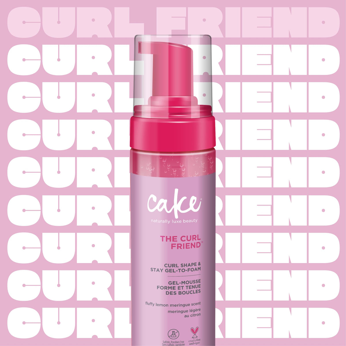 Cake Beauty Curl Friend Gel-to-Foam Curl Styler bottle with Coconut Oil and Shea Butter