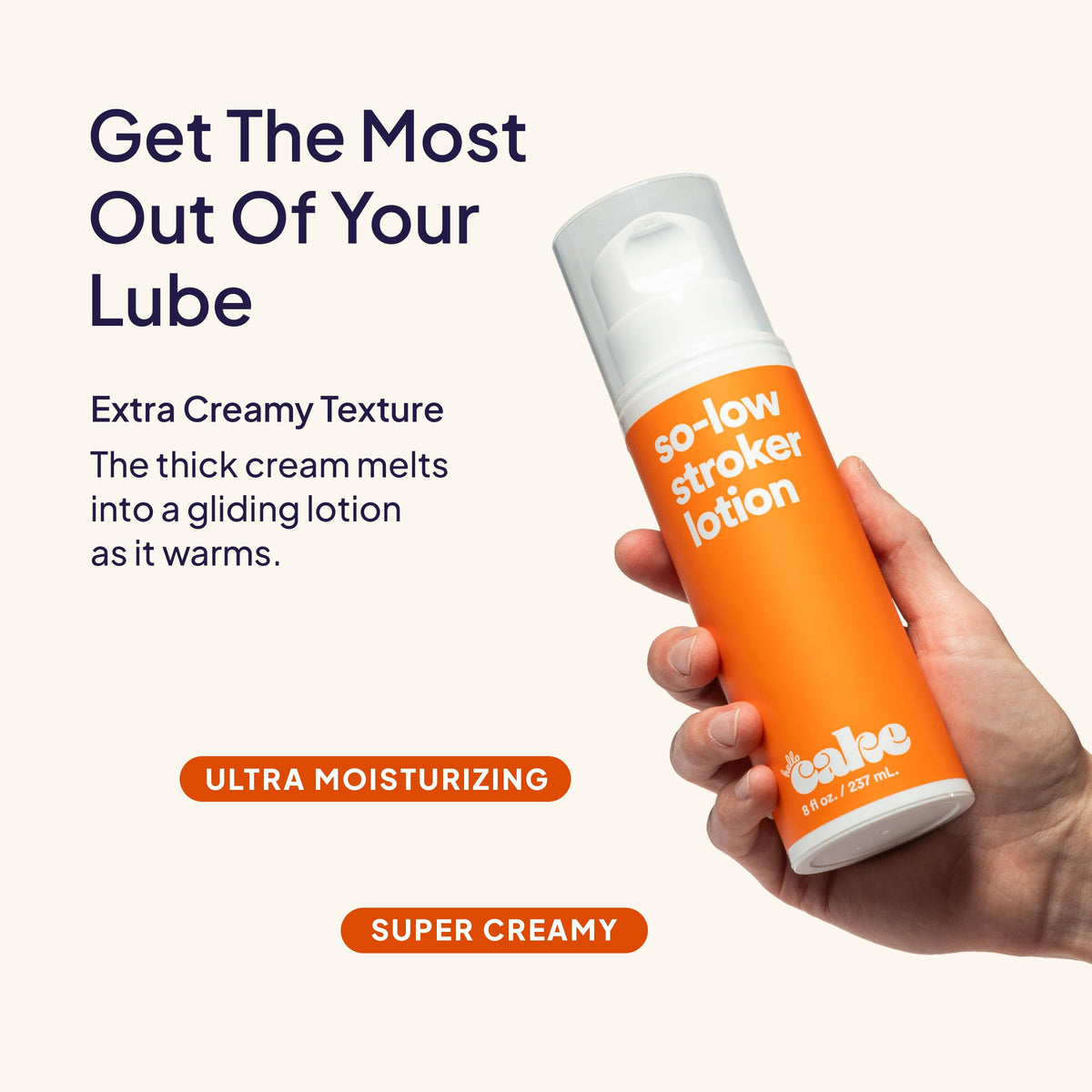 cake So-Low Stroker Lotion 8 fl oz with ingredients display