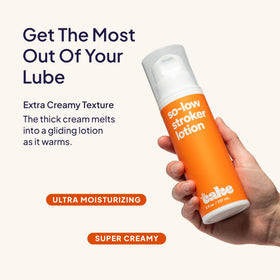 cake So-Low Stroker Lotion 8 fl oz with ingredients display