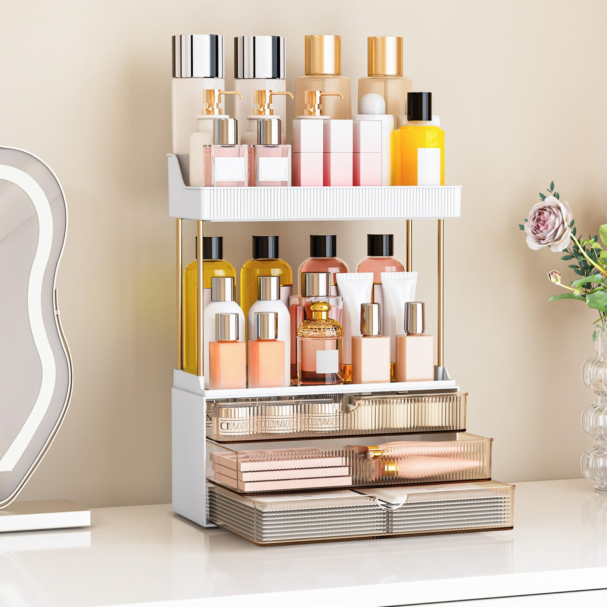 caktraie 3-Drawer Acrylic Makeup Organizer close-up of drawer