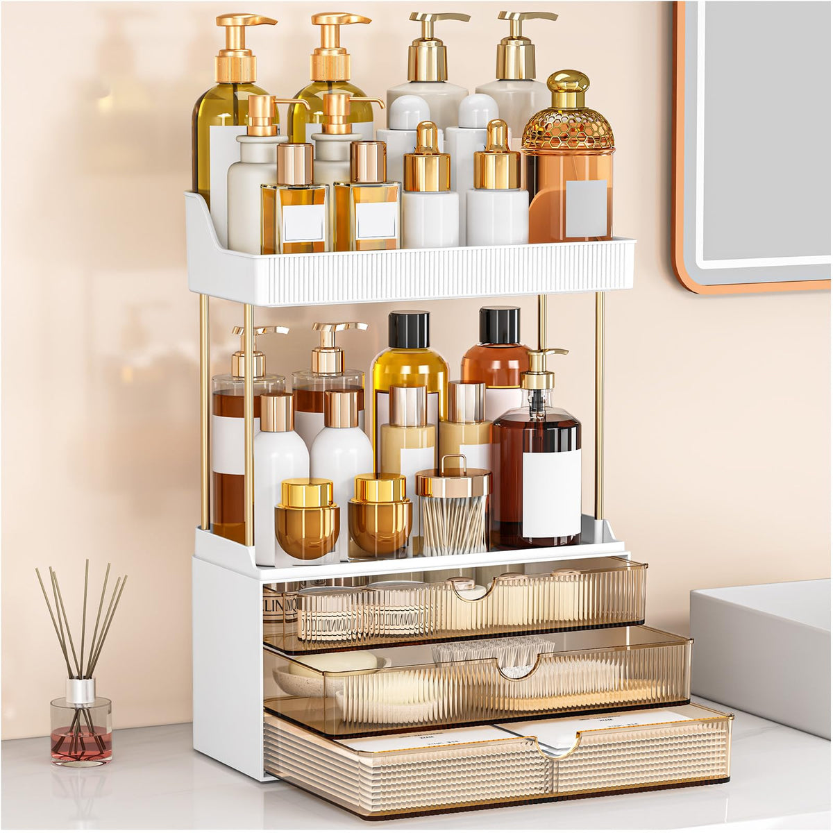 caktraie 3-Drawer Acrylic Makeup Organizer front view