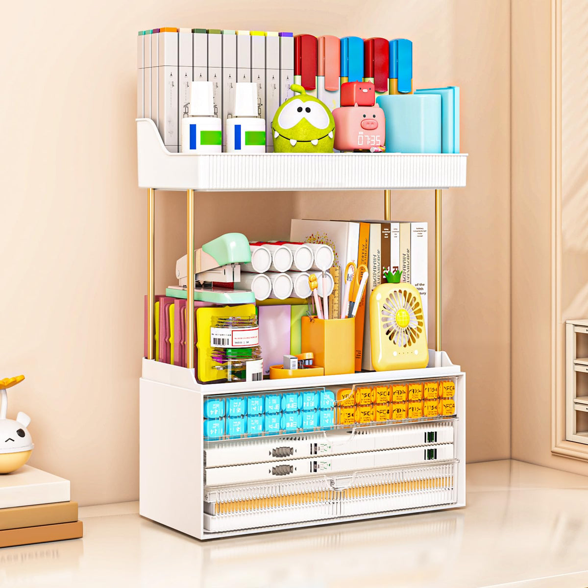 caktraie 3-Drawer Acrylic Makeup Organizer with cosmetics