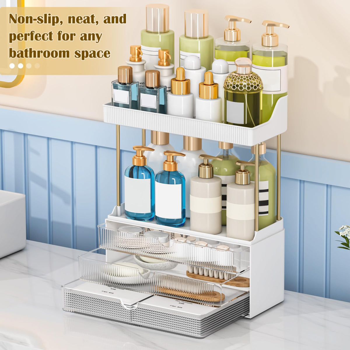 caktraie 3-Drawer Acrylic Makeup Organizer with drawers open
