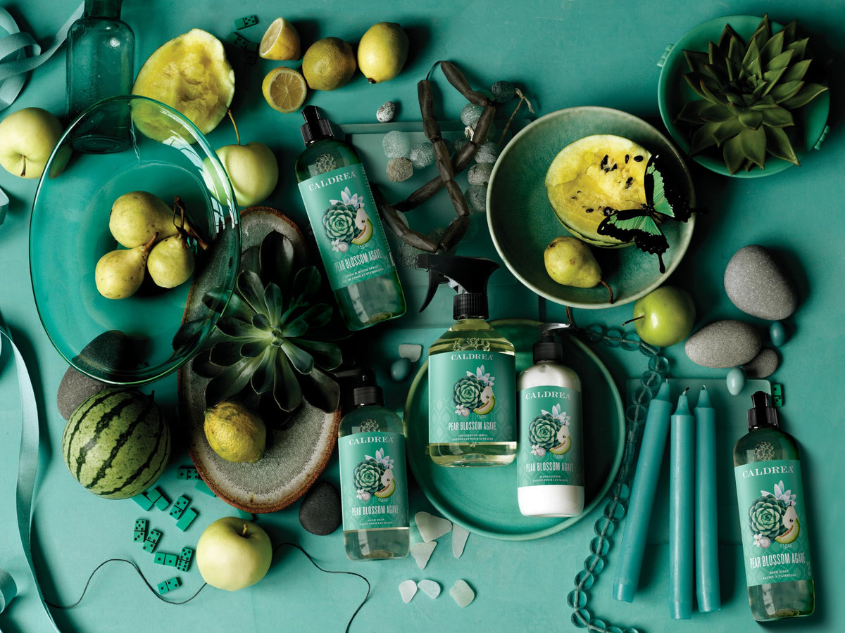 Caldrea Pear Blossom Agave Hand Soap bottle close-up