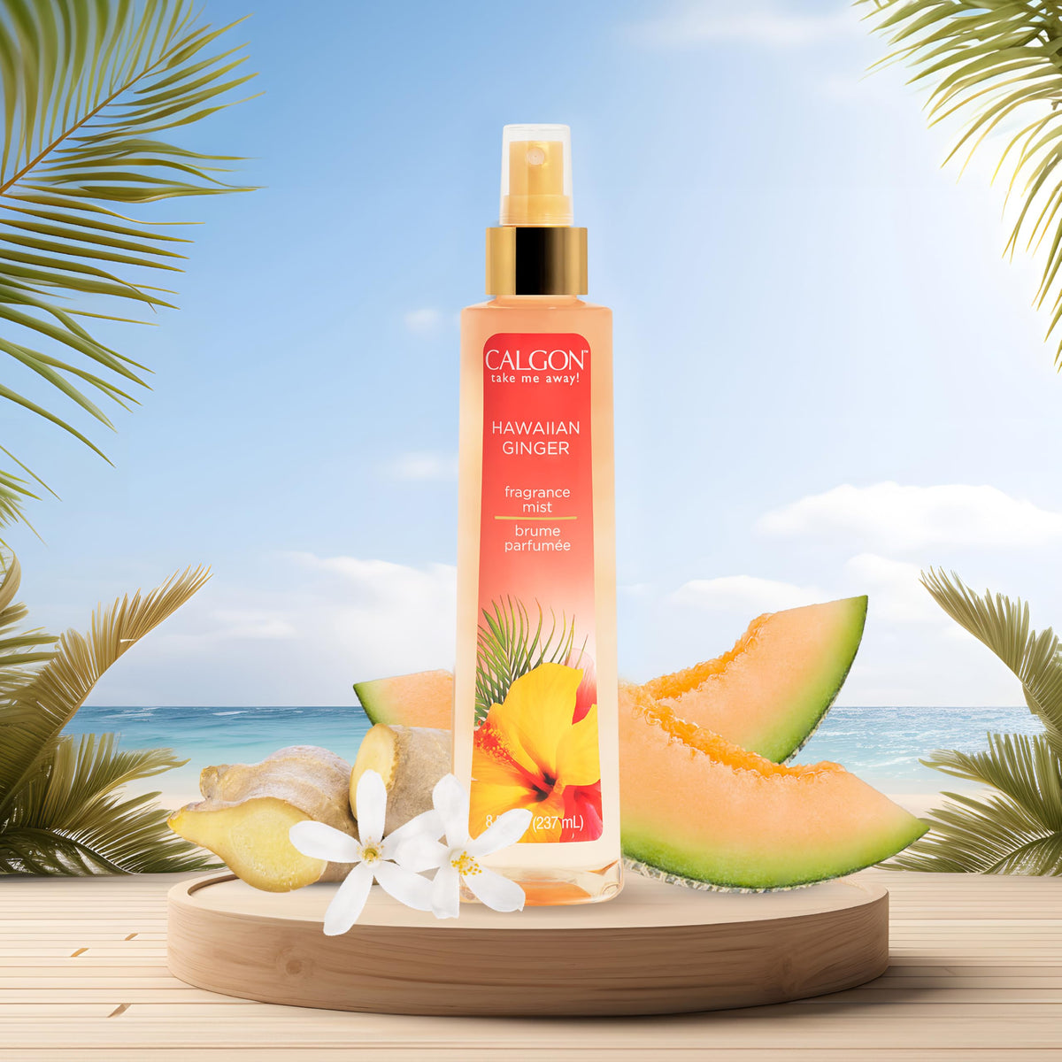 Calgon Hawaiian Ginger Body Mist mist in the air