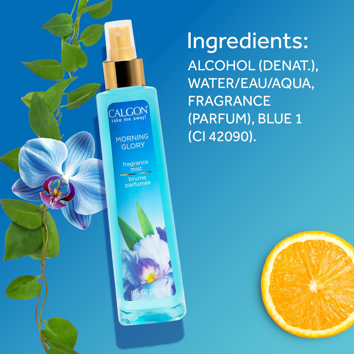 Calgon Morning Glory Body Mist 8 fl oz packaging details