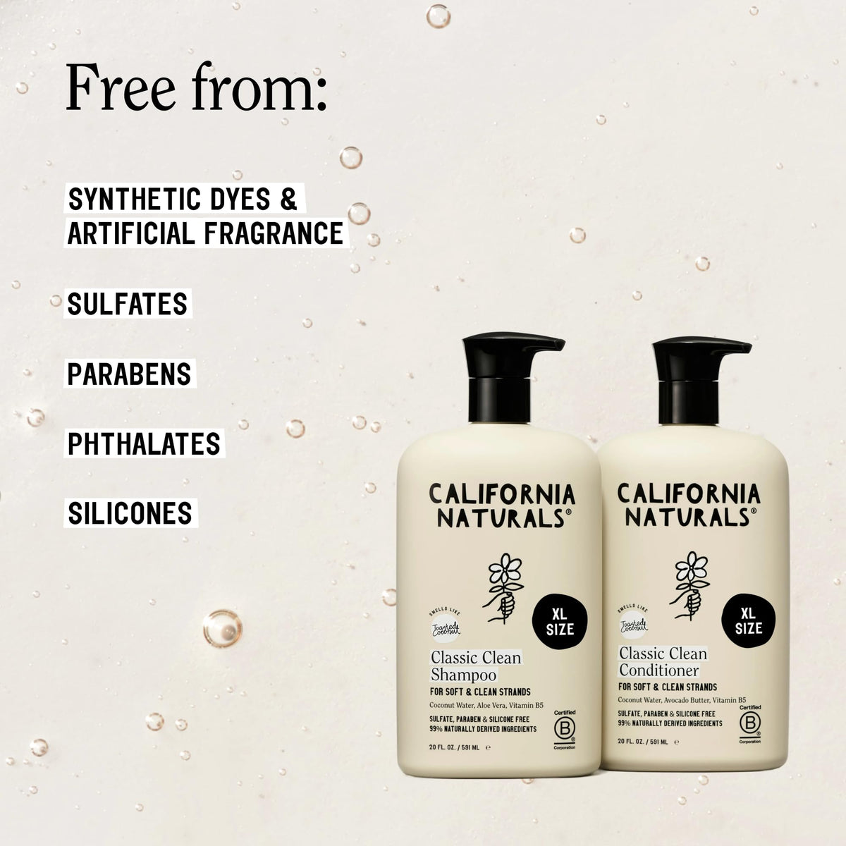 California Naturals Classic Clean Toasted Coconut Shampoo and Conditioner set side view