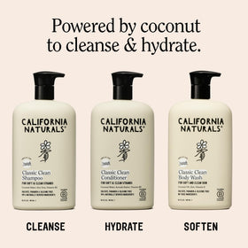 California Naturals Classic Clean Toasted Coconut Shampoo and Conditioner set with a towel