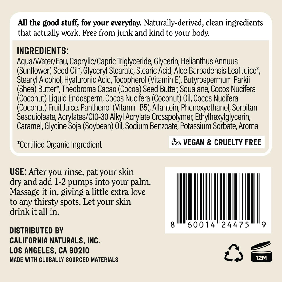 California Naturals shampoo packaging details